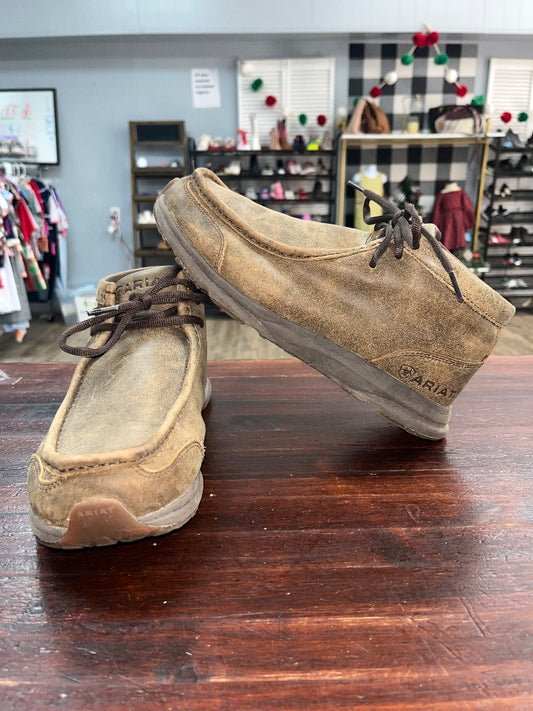 BROWN ARIAT LEATHER MOCCASIN BOOTS, SHOES A7.5