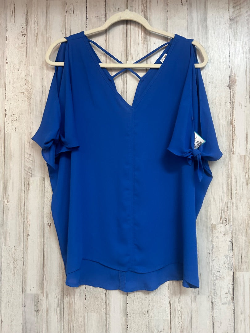 ROYAL BLUE ANDREE SHEER COLD SHOULDER BLOUSE, LADIES M