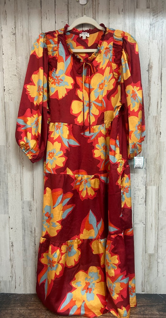 MAROON UMGEE FLORAL SATIN TIER MAXI, LADIES M