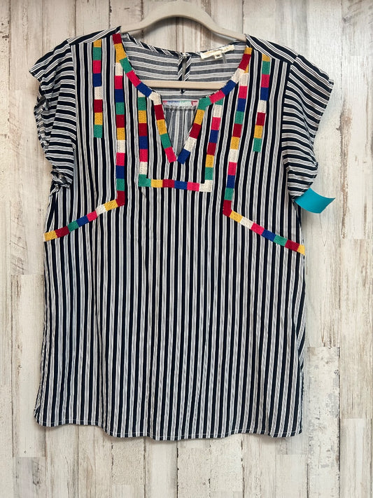BLACK ANDREE EMBROIDERED NECK STRIPE TOP, LADIES M