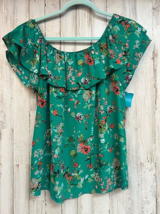 GREEN LOVE ON A HANGER FLORAL RUFFLE BLOUSE, LADIES M