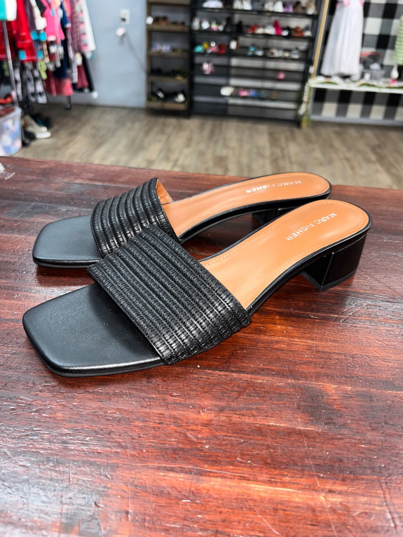 BLACK MARC FISHER SMALL HEEL SLIDES, SHOES A9