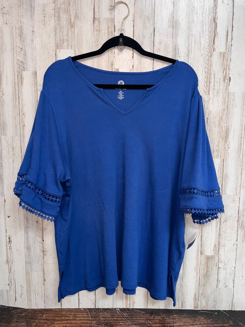 BRIGHT BLUE RUBY RD LACE TRIM COTTON TOP, LADIES 3X