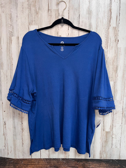 BRIGHT BLUE RUBY RD LACE TRIM COTTON TOP, LADIES 3X