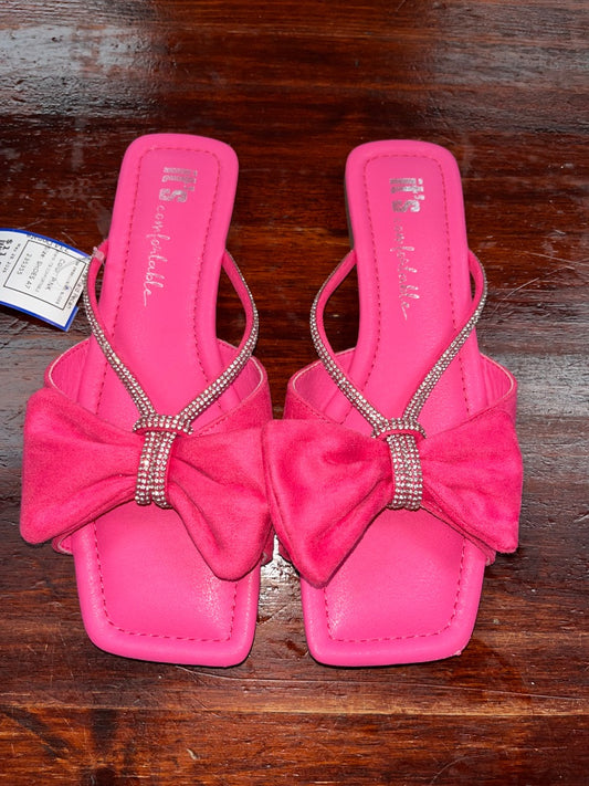 PINK ITS COMFORTABLE BOW EMBELLISHED SLIDES, SHOES A7