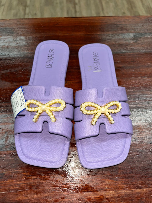 PURPLE LOVE83 BOW PEARL RUBBER SLIDES, SHOES A7
