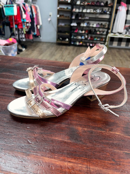 PINK JESSICA SIMPSON METALLIC STRAP HEELS, SHOES Y4