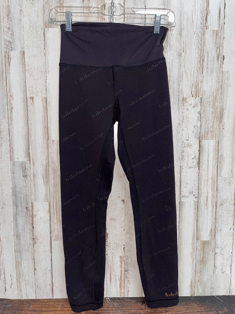 BLACK LULULEMON SZ 6 LOGO SCRIPT LEGGINGS, LADIES M