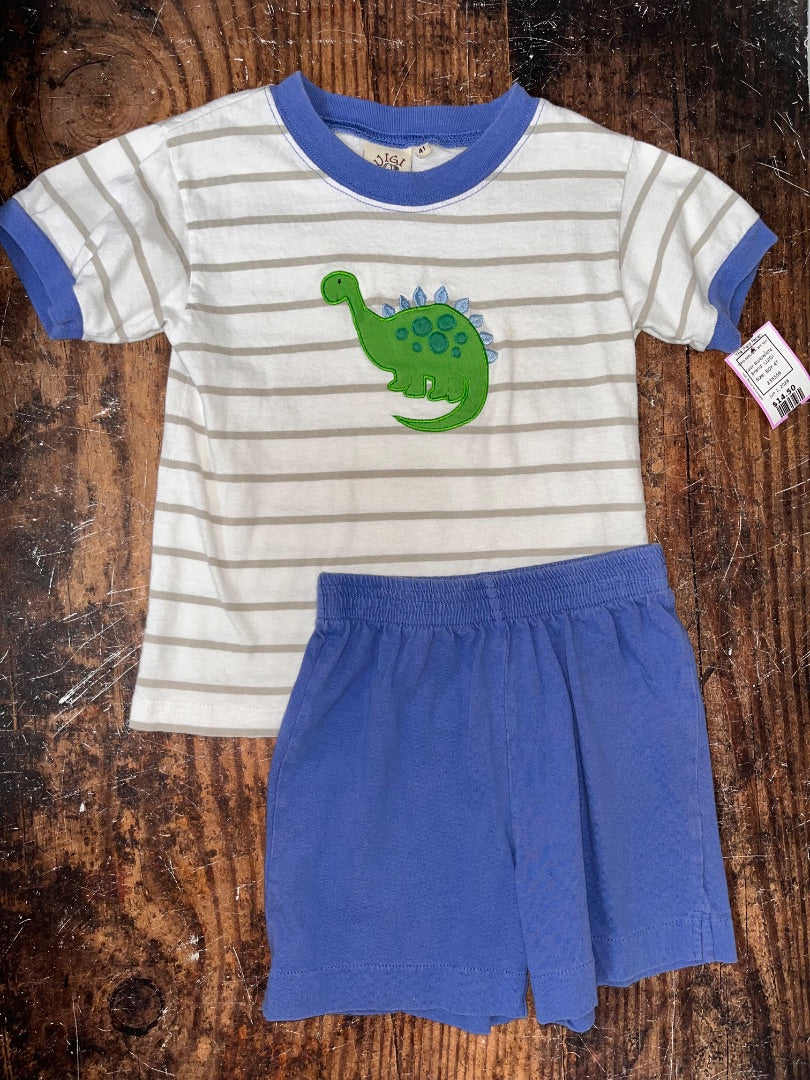 BLUE/WHITE LUIGI DINO APPLIQUE 2PC SET, BOY 4T