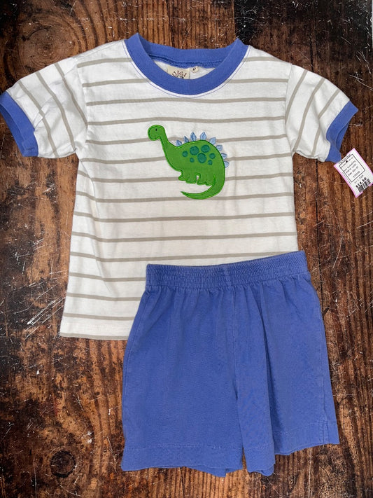 BLUE/WHITE LUIGI DINO APPLIQUE 2PC SET, BOY 4T