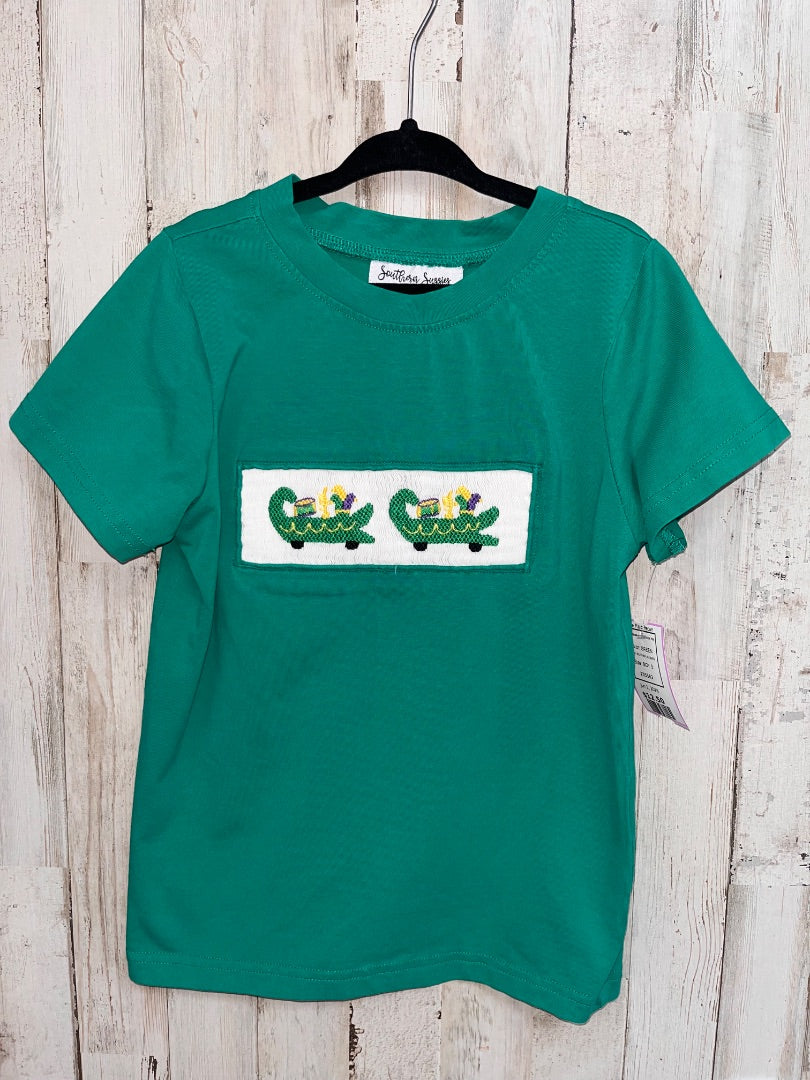 GREEN SOUTHERN SUSSIES MARDI GRAS GATOR SMOCK TEE, BOY 5