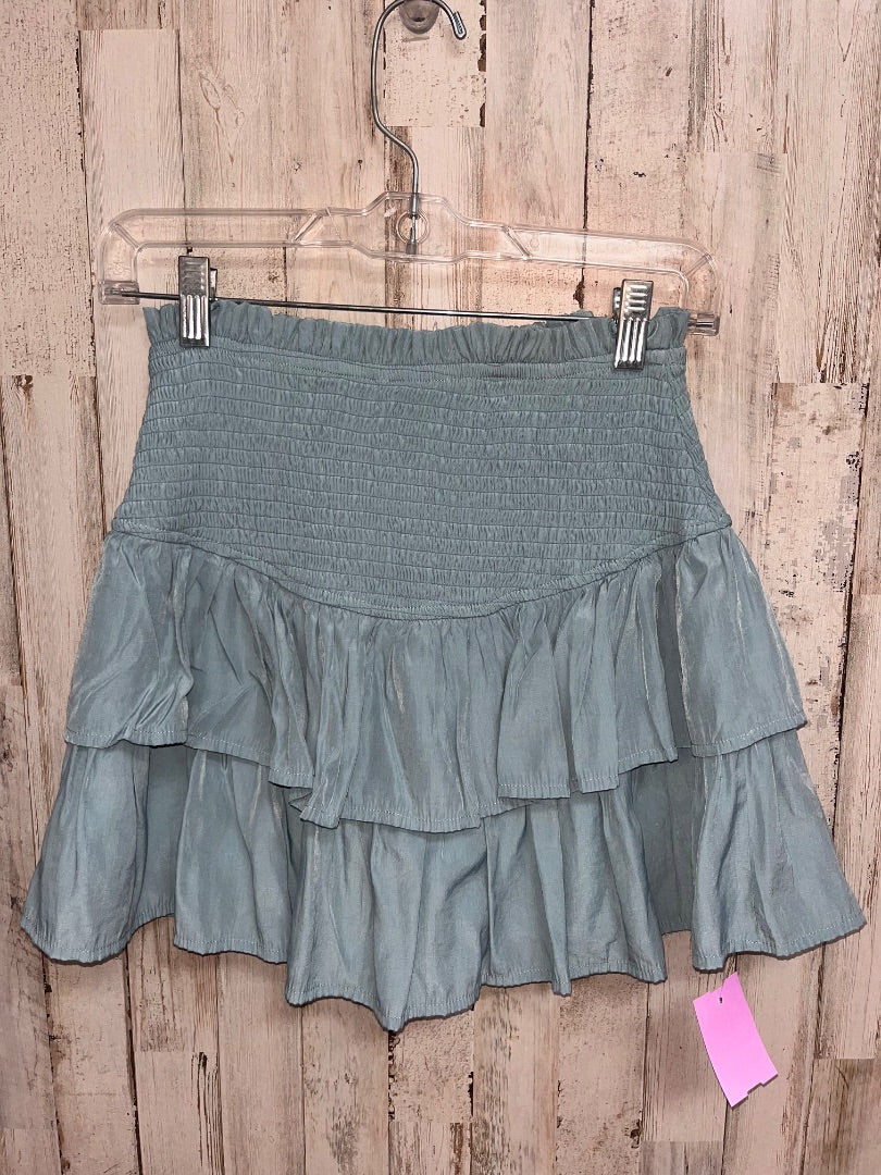 TEAL  TIER SMOCK SATIN SKIRT, LADIES XS