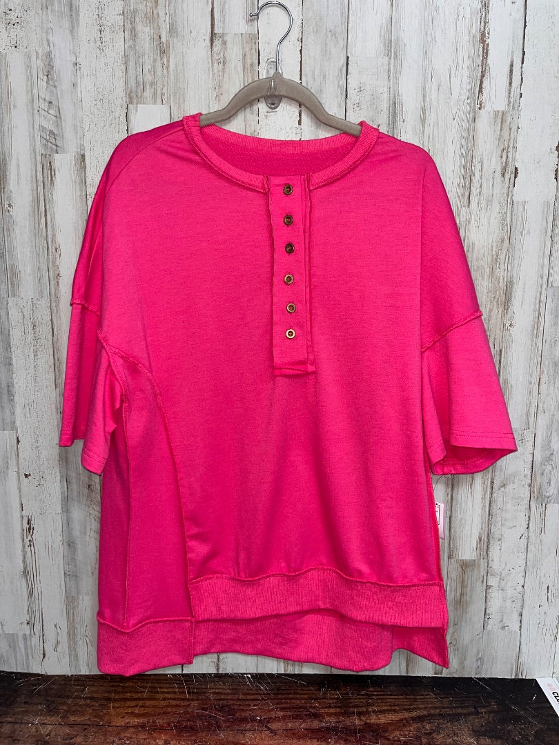 BRIGHT PINK  OVERSIZED BUTTON RAW EDGE TOP, LADIES S