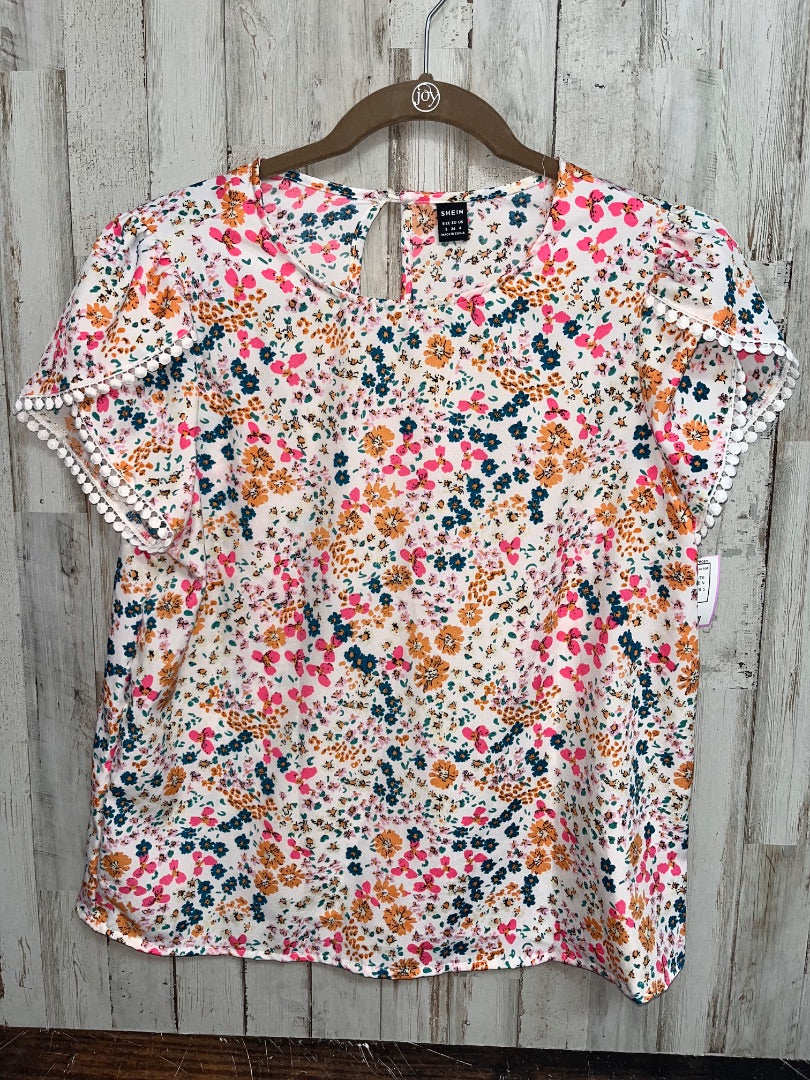WHITE SHEIN FLORAL LACE TRIM TOP, LADIES S