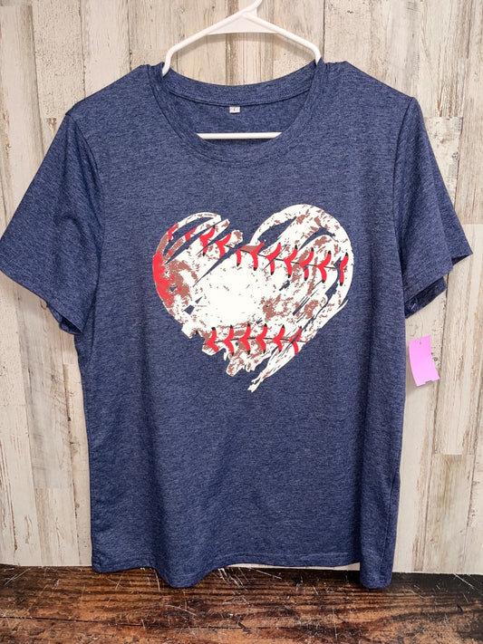 NAVY  BASEBALL HEART TEE, LADIES L