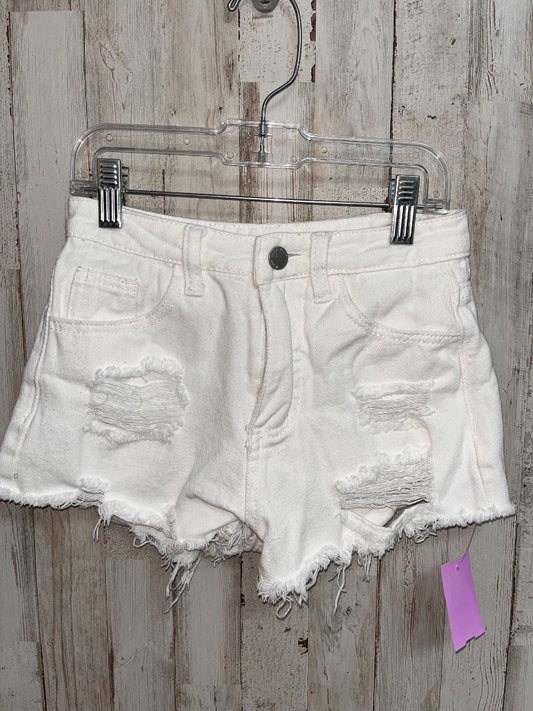 WHITE SHEIN JEAN DISTRESSED SHORTS, GIRL 8/9