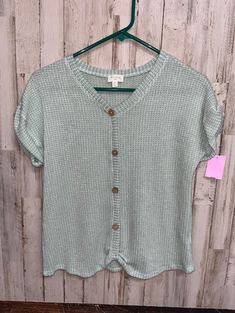 LIGHT GREEN HAYDEN GIRLS SOFT KNIT BUTTON TOP, GIRL 12/14