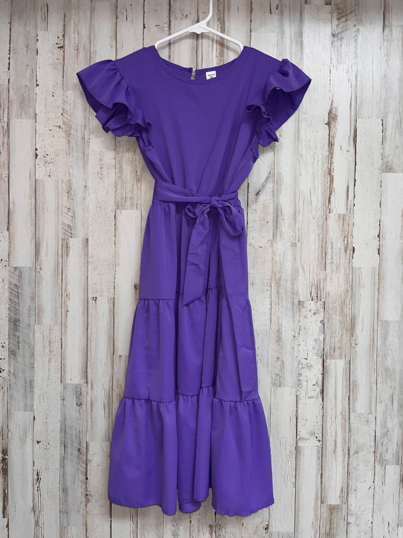 PURPLE SHEIN BELTED TIER DRESS, GIRL 14