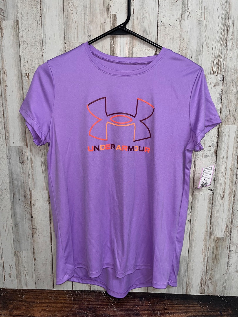 PURPLE UNDER ARMOUR LOGO DRY FIT TEE, GIRL 16/18