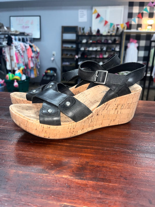 BLACK KORKS LEATHER STRAP CORK WEDGES, SHOES A7