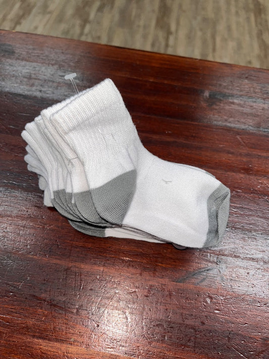 WHITE  NEW 9 PK SOCKS, BOY 10 SHOE