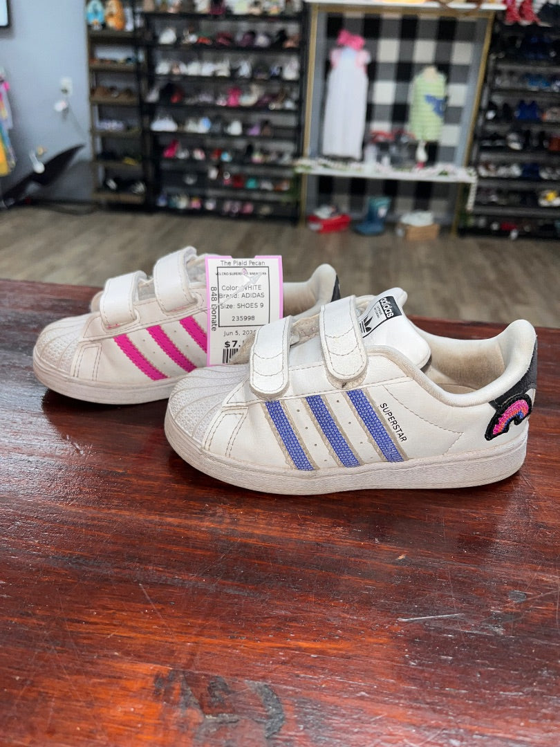 WHITE ADIDAS VELCRO SUPERSTAR SNEAKERS, SHOES 9