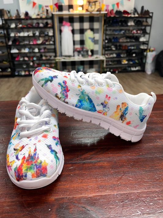 WHITE PIXIE KIX DISNEY WATERCOLOR PRINT SNEAKERS, SHOES Y3