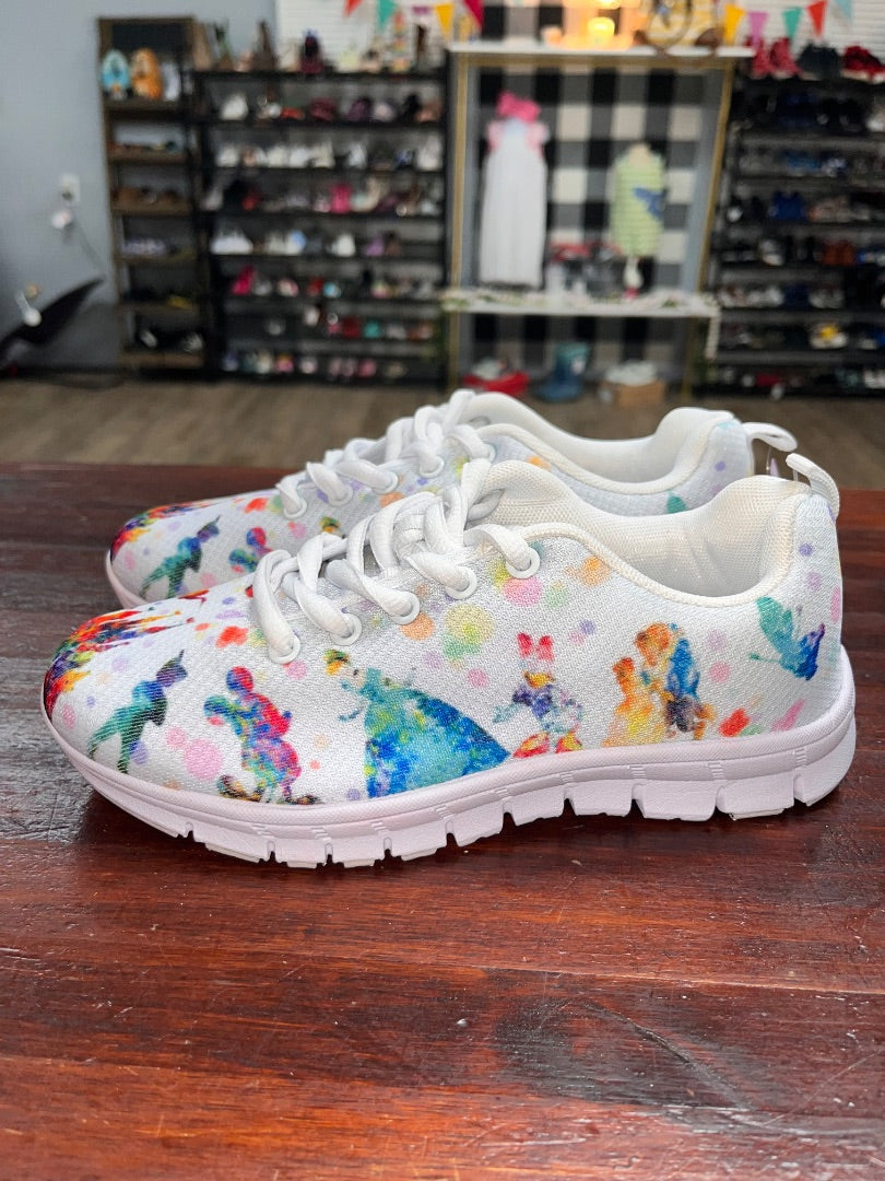 WHITE PIXIE KIX DISNEY WATERCOLOR PRINT SNEAKERS, SHOES Y3