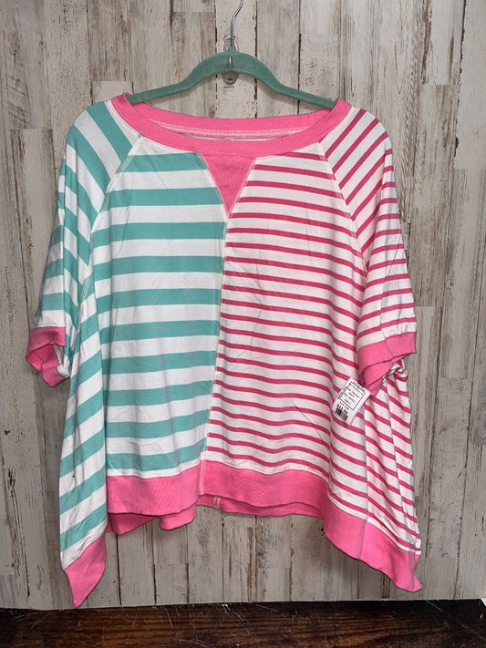 PINK/MINT  TWO TONED STRIPE TOP, LADIES L