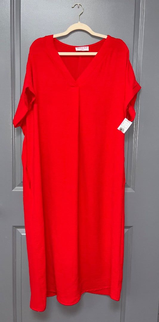 RED DISCOUNT DIVAS TEXTURE CUFF SLEEVE MAXI, LADIES XL