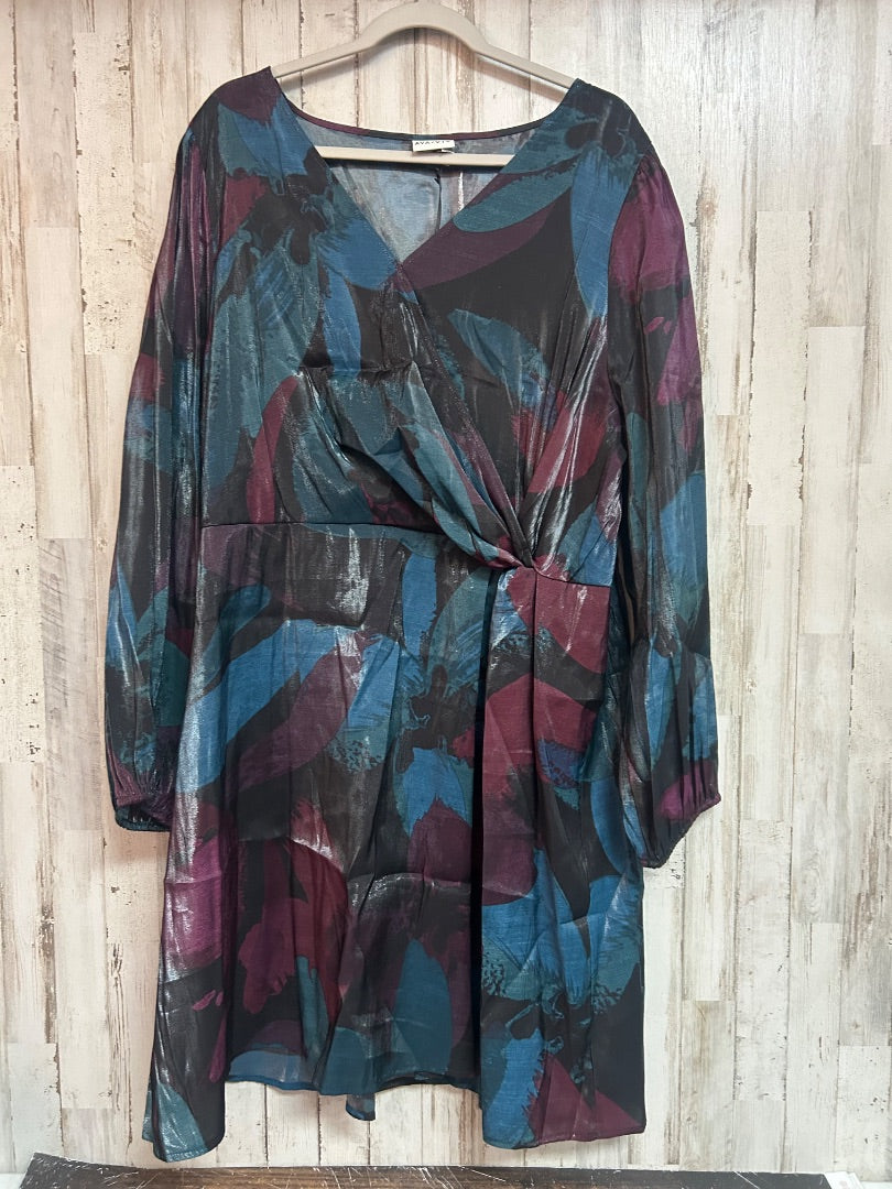 BLACK/MAROON AVA & VIV PRINTED SATIN DRESS, LADIES 2X
