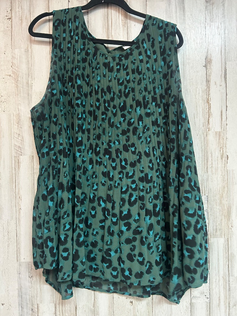 GREEN AVA & VIV LEOPARD PLEATED TANK, LADIES 2X
