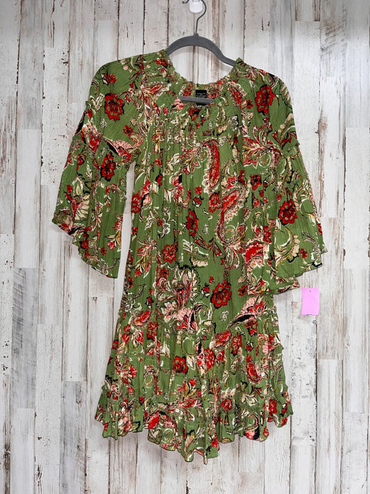 GREEN MILLINEUM FLORAL TIER BELL SLEEVE DRESS, LADIES M