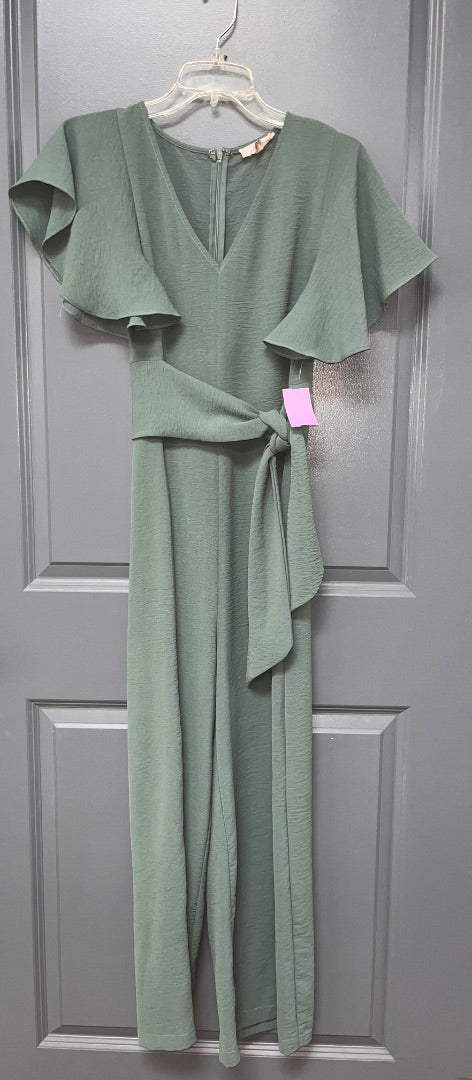 TEAL ENTRO BELTED V NECK ROMPER, LADIES M