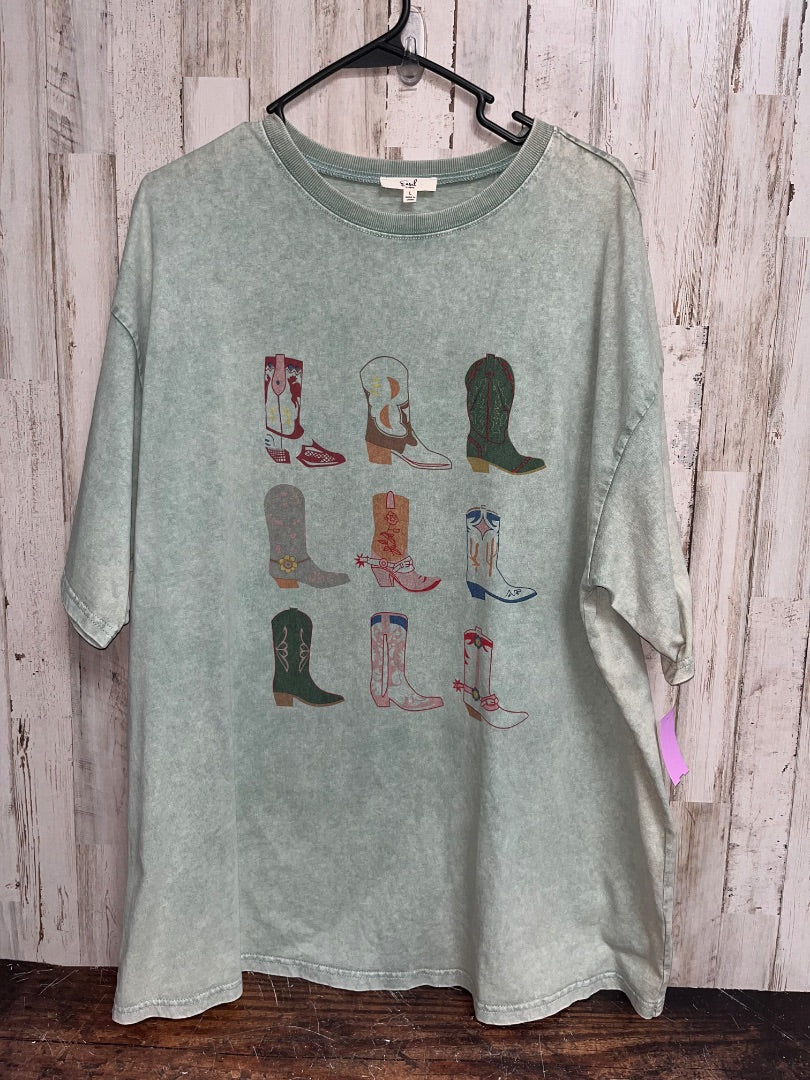 GREEN EASEL ACID WASHED BOOT TEE, LADIES L