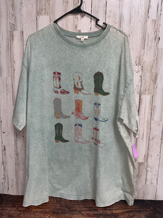 GREEN EASEL ACID WASHED BOOT TEE, LADIES L