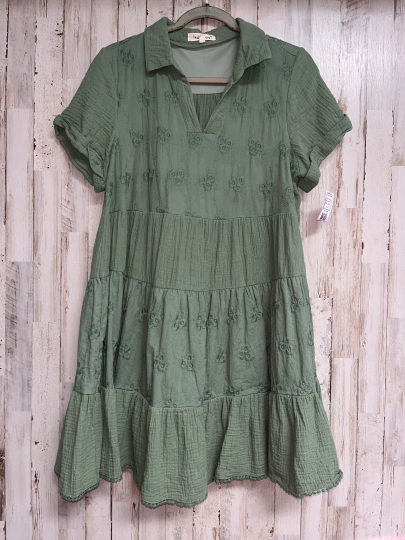 GREEN INDIGO SOUL FLORAL PRINT MUSLIN TIER DRESS, LADIES L