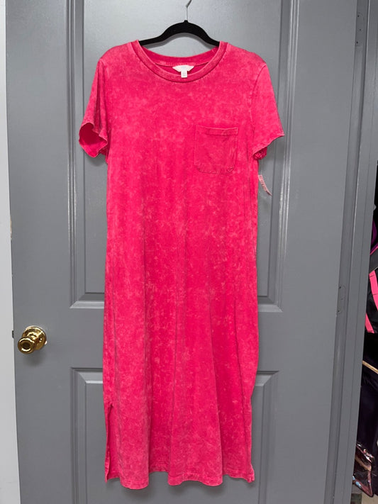 PINK TIME AND TRU ACID WASHED POCKET TEE DRESS, LADIES L