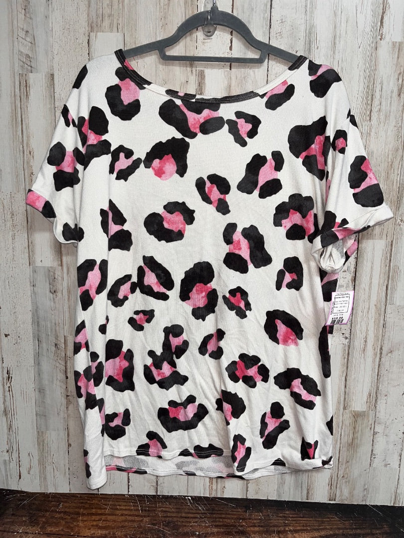 WHITE/PINK FIRST LOVE CHEETAH KNIT TOP, LADIES L