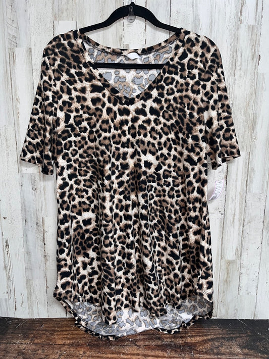 BROWN HONEYME SOFT LEOPARD V NECK TEE, LADIES L