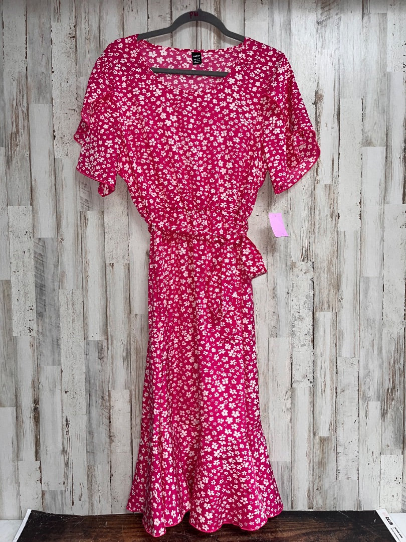 PINK/WHITE SHEIN FLORAL BELTED DRESS, LADIES XL