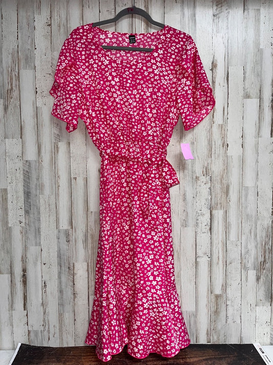 PINK/WHITE SHEIN FLORAL BELTED DRESS, LADIES XL
