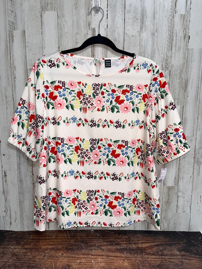 IVORY SHEIN FLORAL PRINT SILKY TOP, LADIES XL