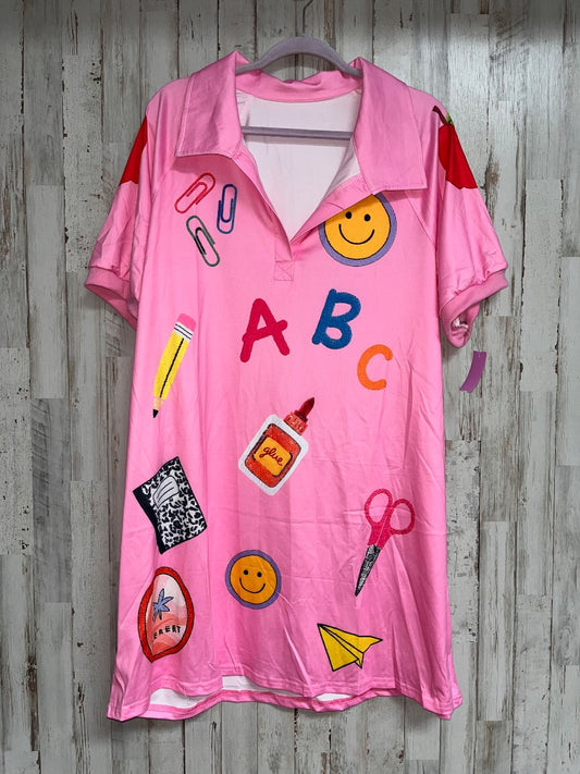 PINK  ABC TEACHER PRINT DRESS, LADIES XL