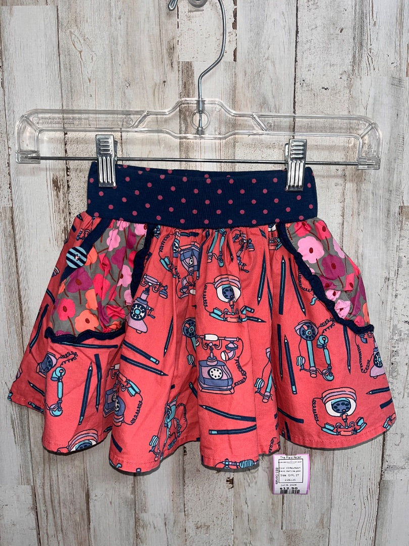 CORAL/NAVY MATILDA JANE TELEPHONE PRINT POCKET SKIRT, GIRL 2T