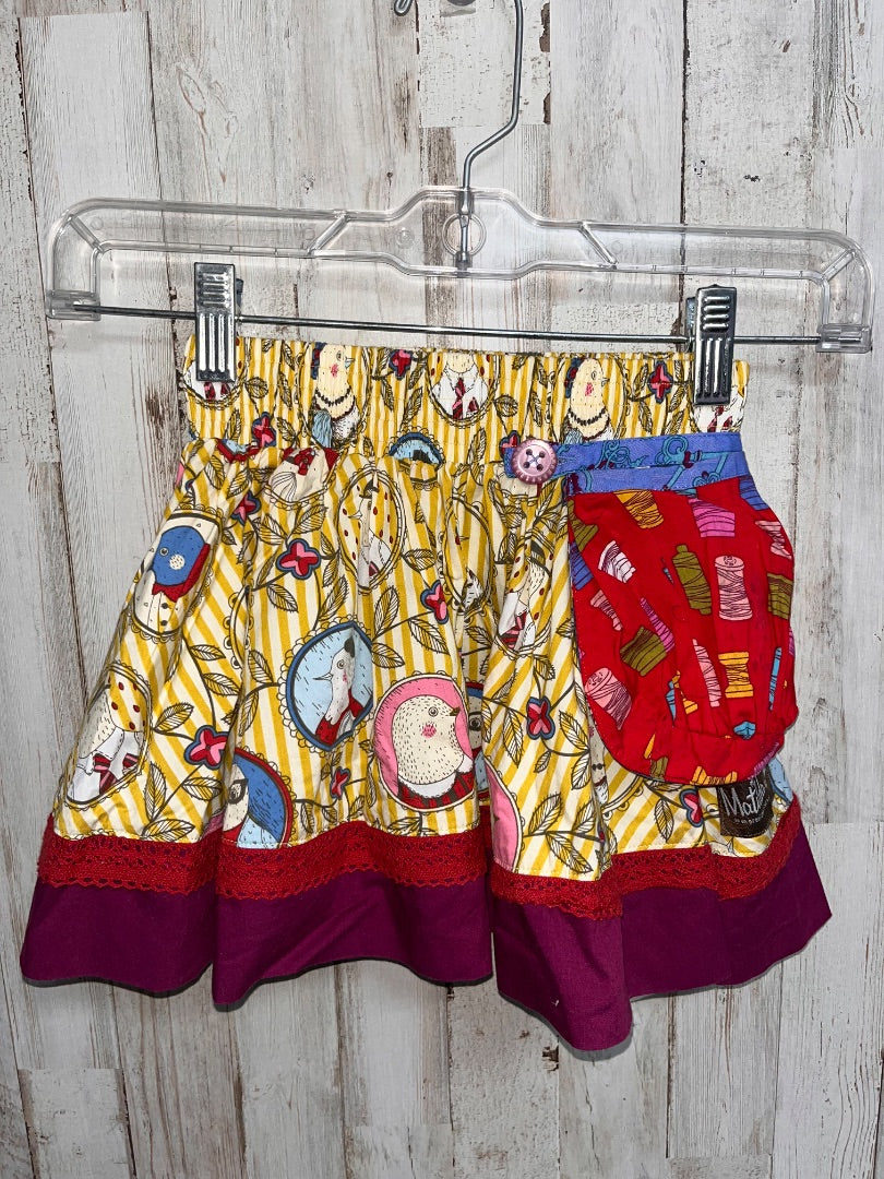 RED/PLUM/MUSTARD MATILDA JANE BIRD PRINT POCKET SKIRT, GIRL 2T