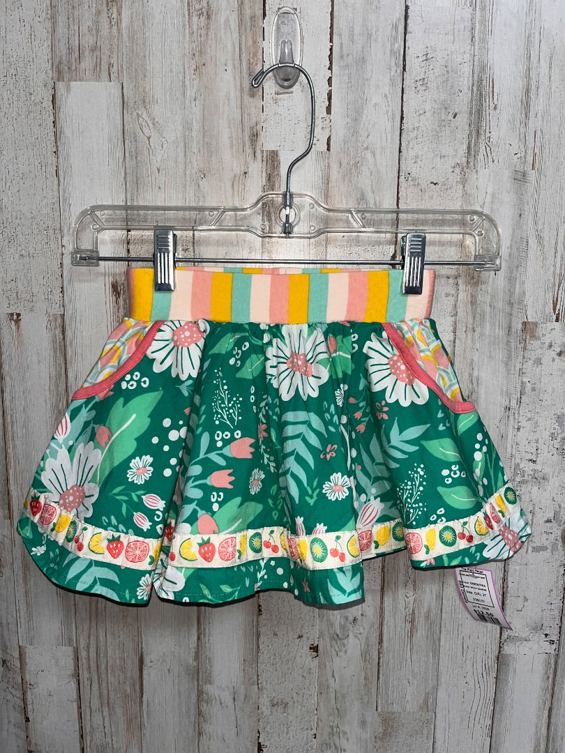 GREEN/PINK WILD FLOWERS FLORAL AND FRUIT PRINT SKIRT, GIRL 2T