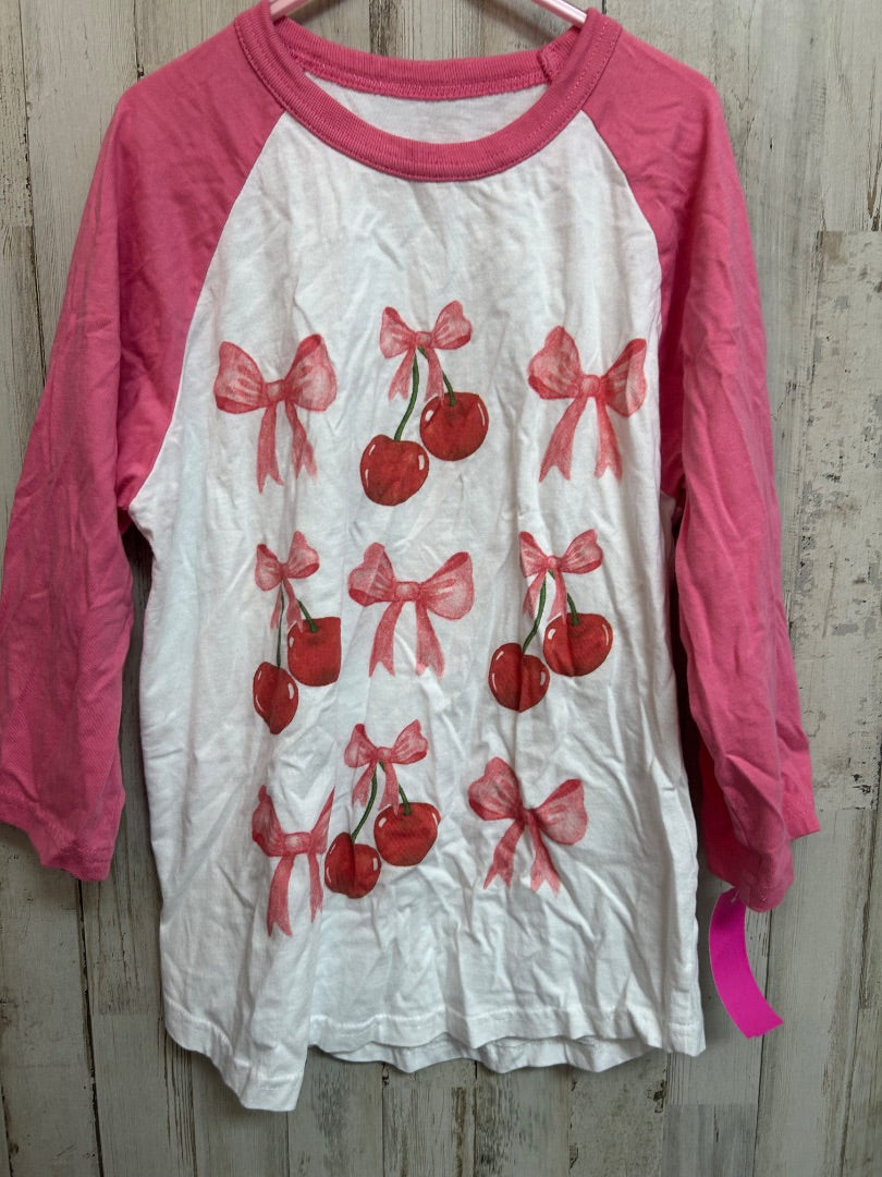 WHITE/PINK SPORT TEK CHERRY BOW LONGSLEEVE, GIRL 7/8