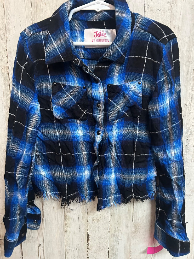 BLACK/BLUE JUSTICE PLAID BUTTON UP, GIRL 7