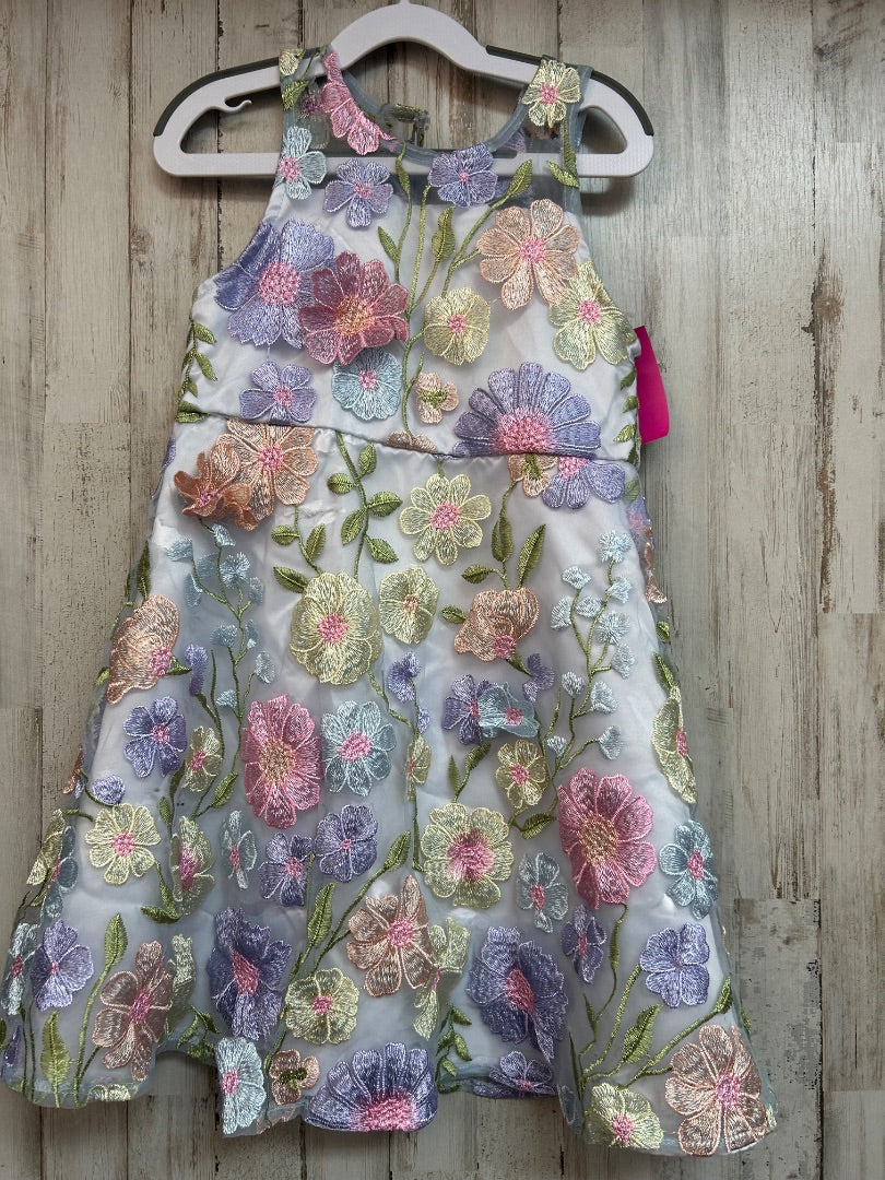 LT BLUE RARE EDITIONS FLOWER DRESS, GIRLS 6